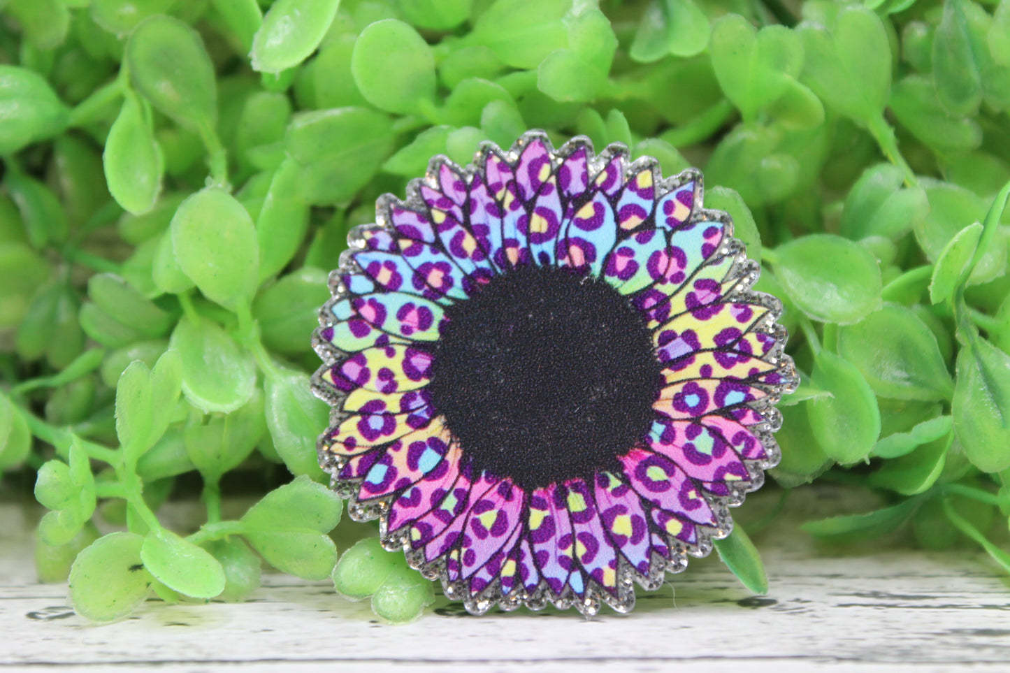 Colorful Leopard Sunflower Badge Reel