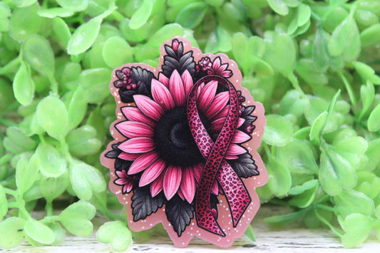 Pink Sunflower with Ribbon Breast Cancer Awareness Badge Reel