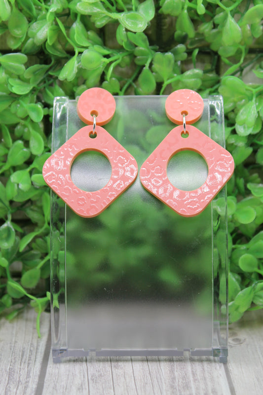 Coral Leopard Square Dangle Earrings