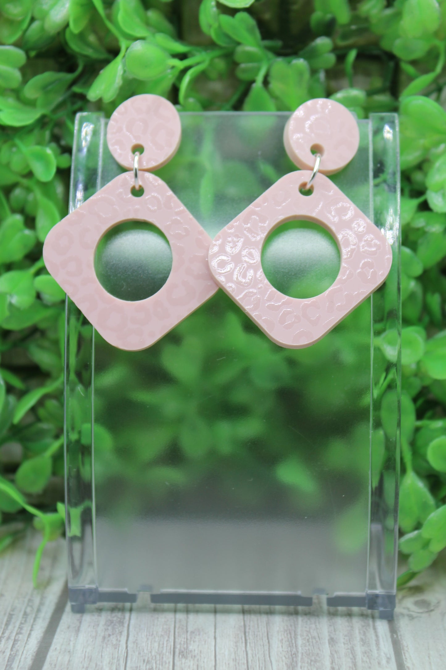 Blush Pink Leopard Square Dangle Earrings