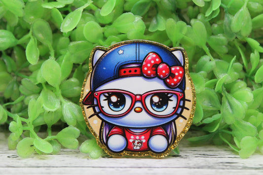 Cat in Baseball Cap Badge Reel