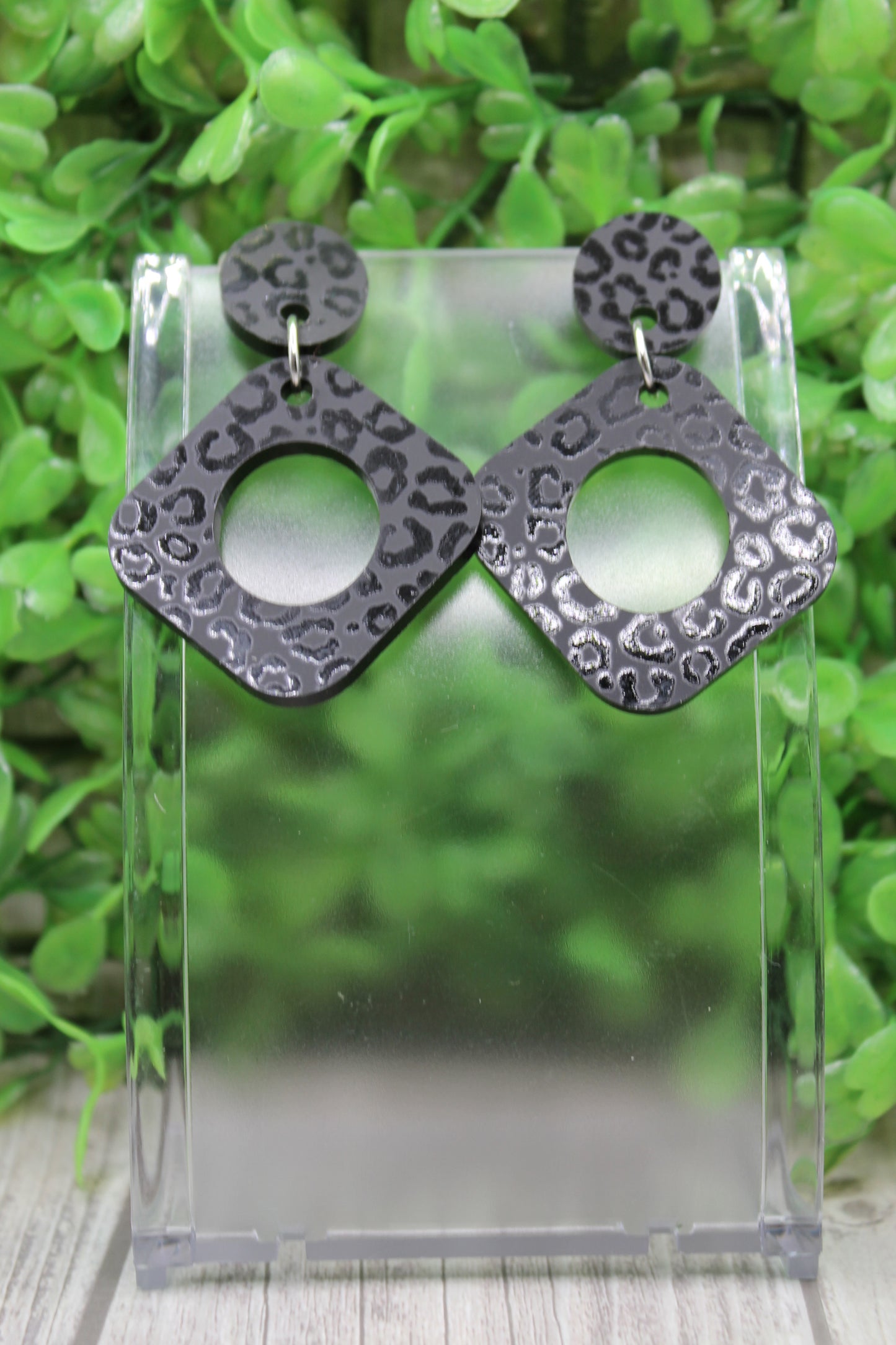 Black Leopard Square Dangle Earrings