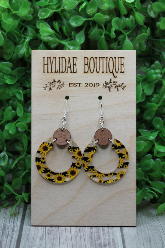 Sunflower and Stripes Print Dangle Earrings