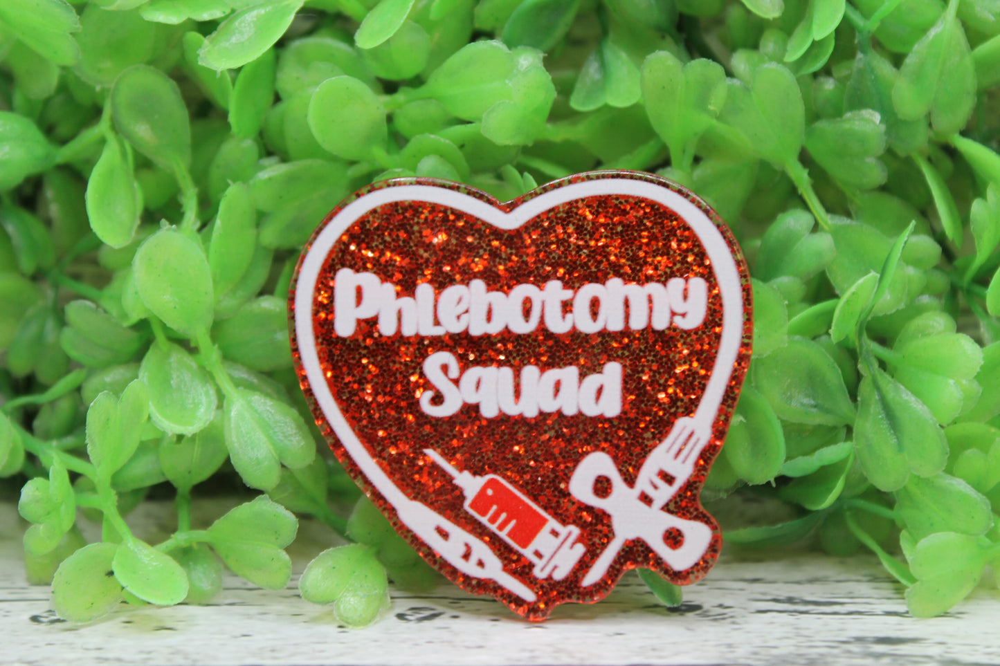 Phlebotomy Squad Red Glitter Heart Badge Reel