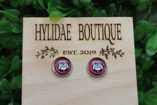 Bulldogs on Red 12mm Glass Stud Earrings