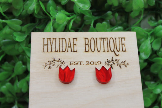 Red Shimmer Tulip • Stud Earrings