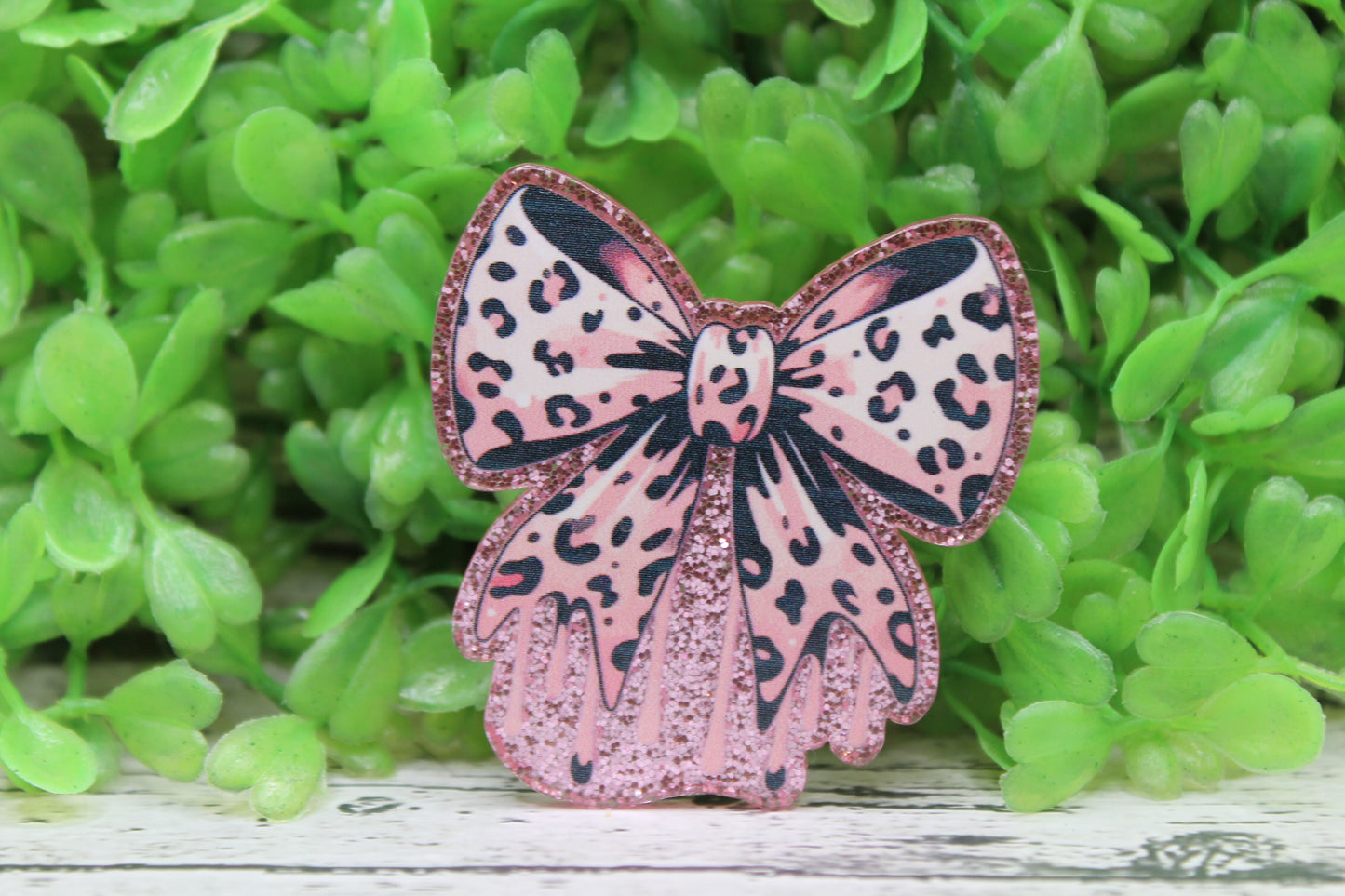 Pink Leopard Bow Badge Reel