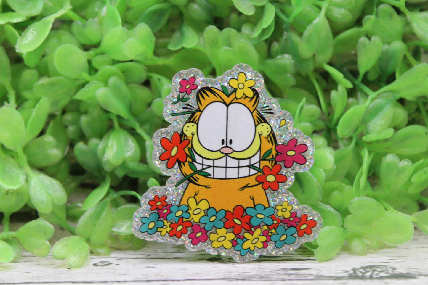 Orange Cat in Flowers Badge Reel