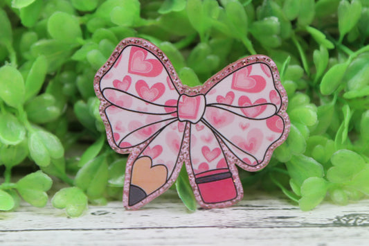 Pink Heart Bow Pencil Badge Reel