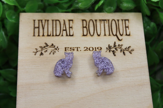 Lilac Glitter Cat Stud Earrings