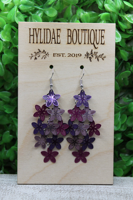 Purple Boho Flowers Dangle Earrings