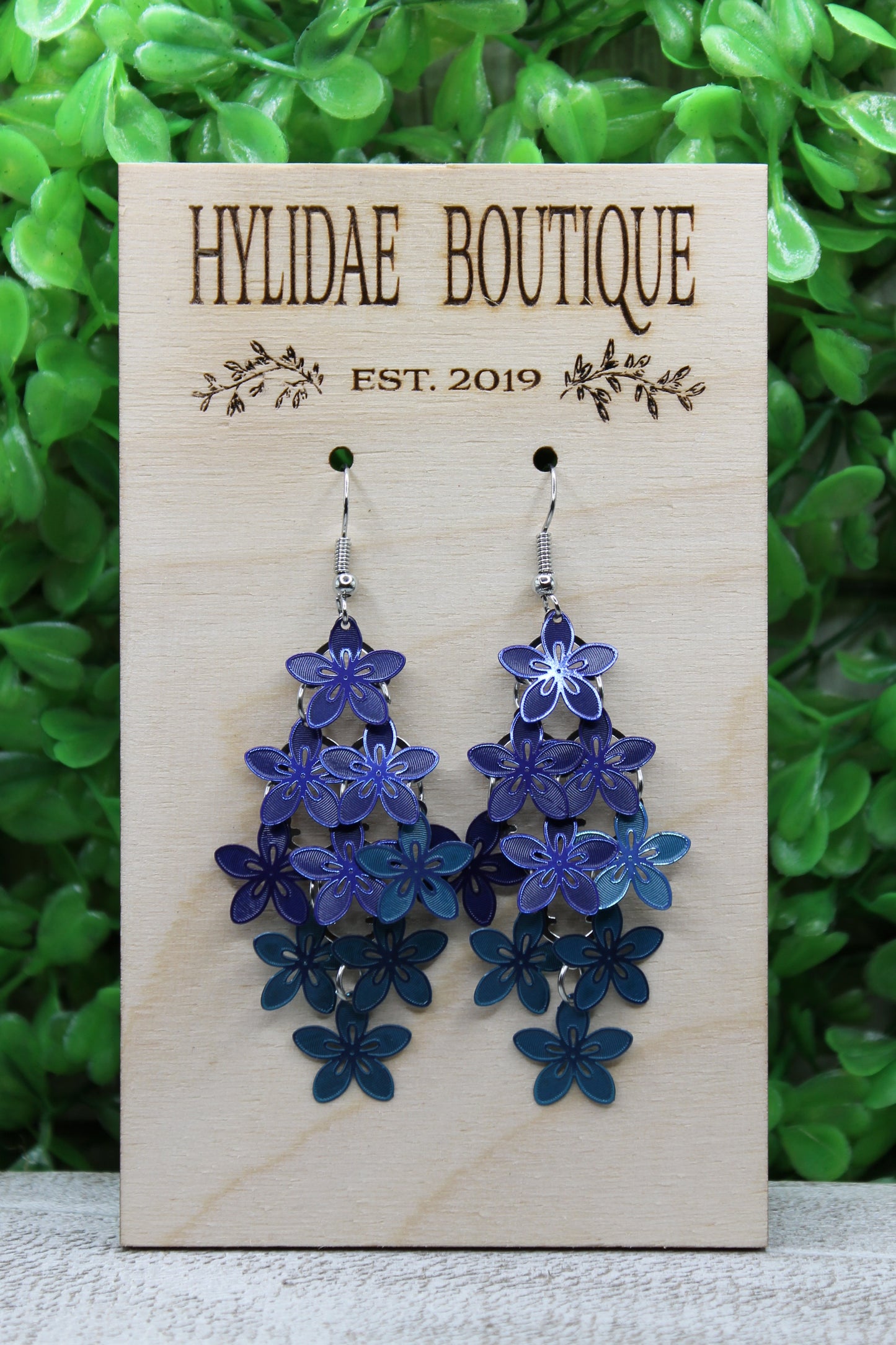 Blue Boho Flowers Dangle Earrings