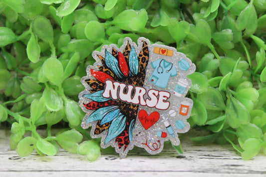 Nurse Collage Sunflower Badge Reel