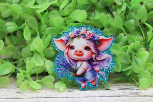Floral Crown Pig Badge Reel
