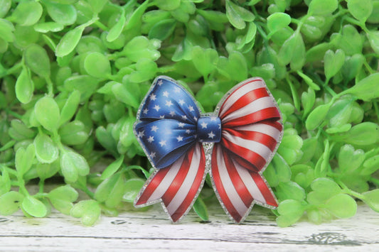 American Flag Bow on Silver Badge Reel