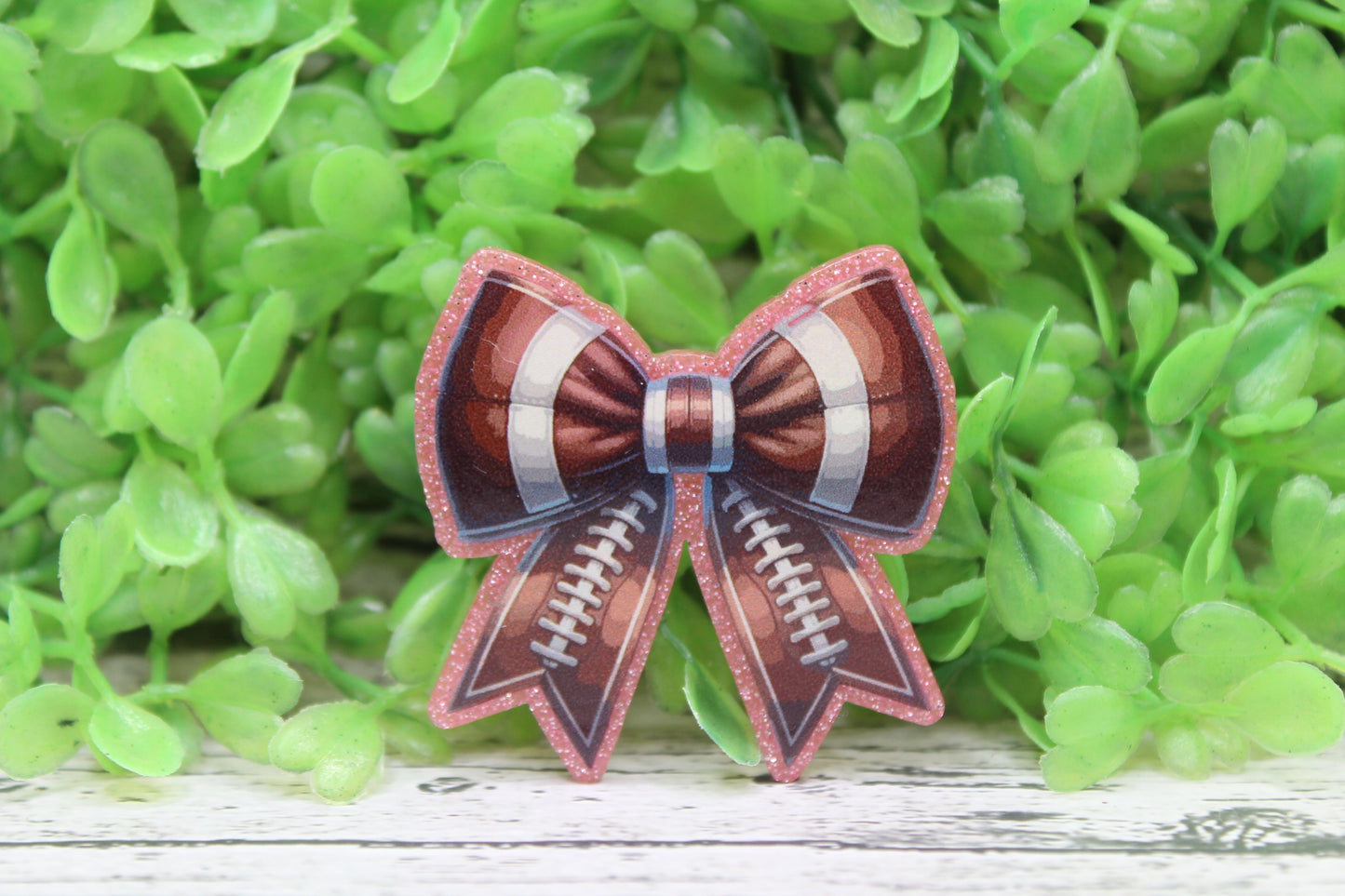 Football Bow on Pink Glitter Badge Reel