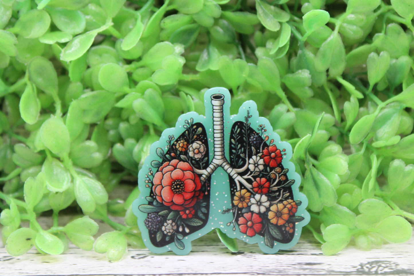 Floral Lungs on Teal Badge Reel