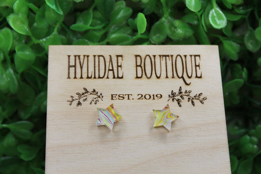 Yellow Swirl Star Stud Earrings