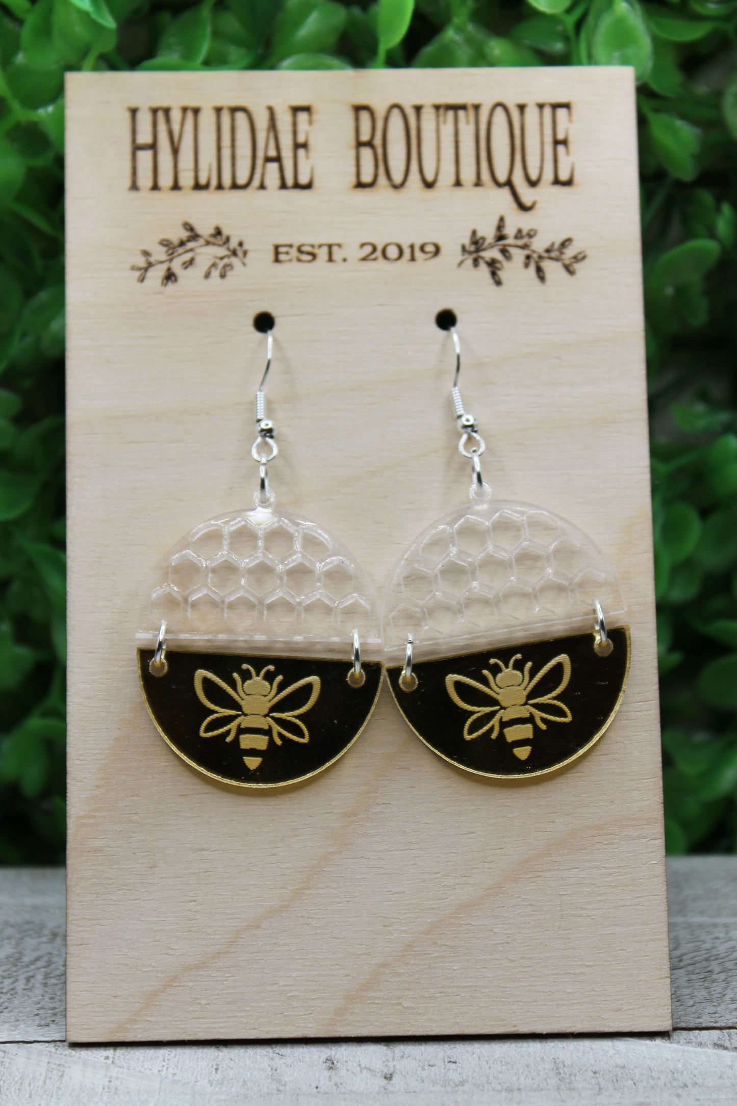 Bee and Honeycomb Circle Dangle Earrings