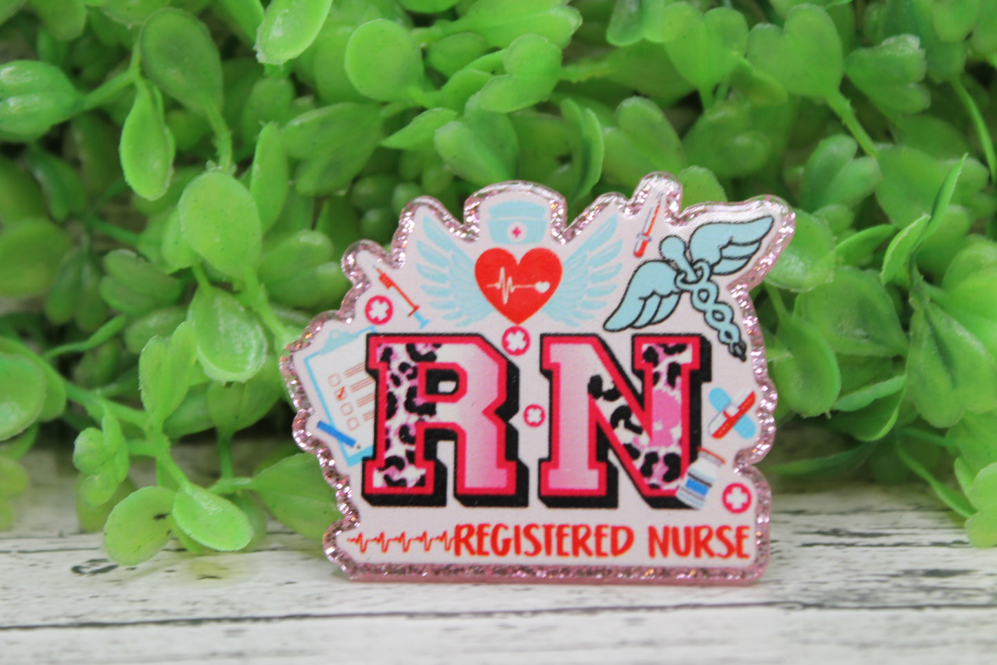 RN - Registered Nurse Pink Leopard Badge Reel