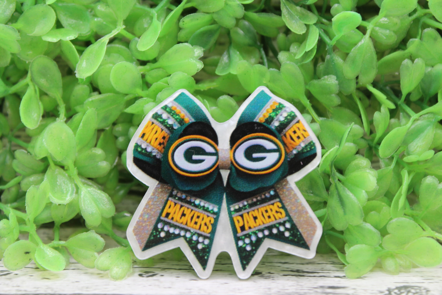 Packers Football Bow on White Badge Reel