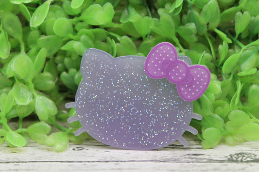 Purple Shimmer Cat Head with Bow Badge Reel