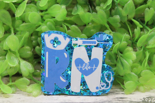 RN - Registered Nurse Blue Confetti Badge Reel