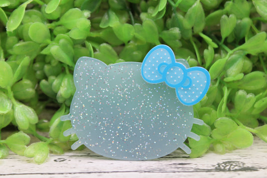 Blue Shimmer Cat Head with Bow Badge Reel