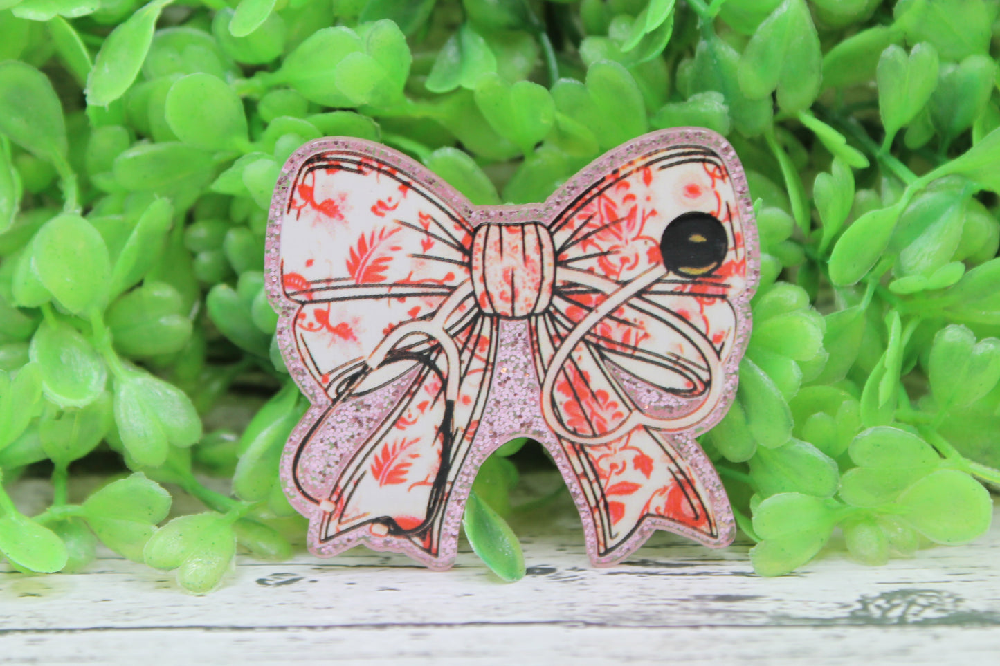 Red Floral Bow Stethoscope Badge Reel