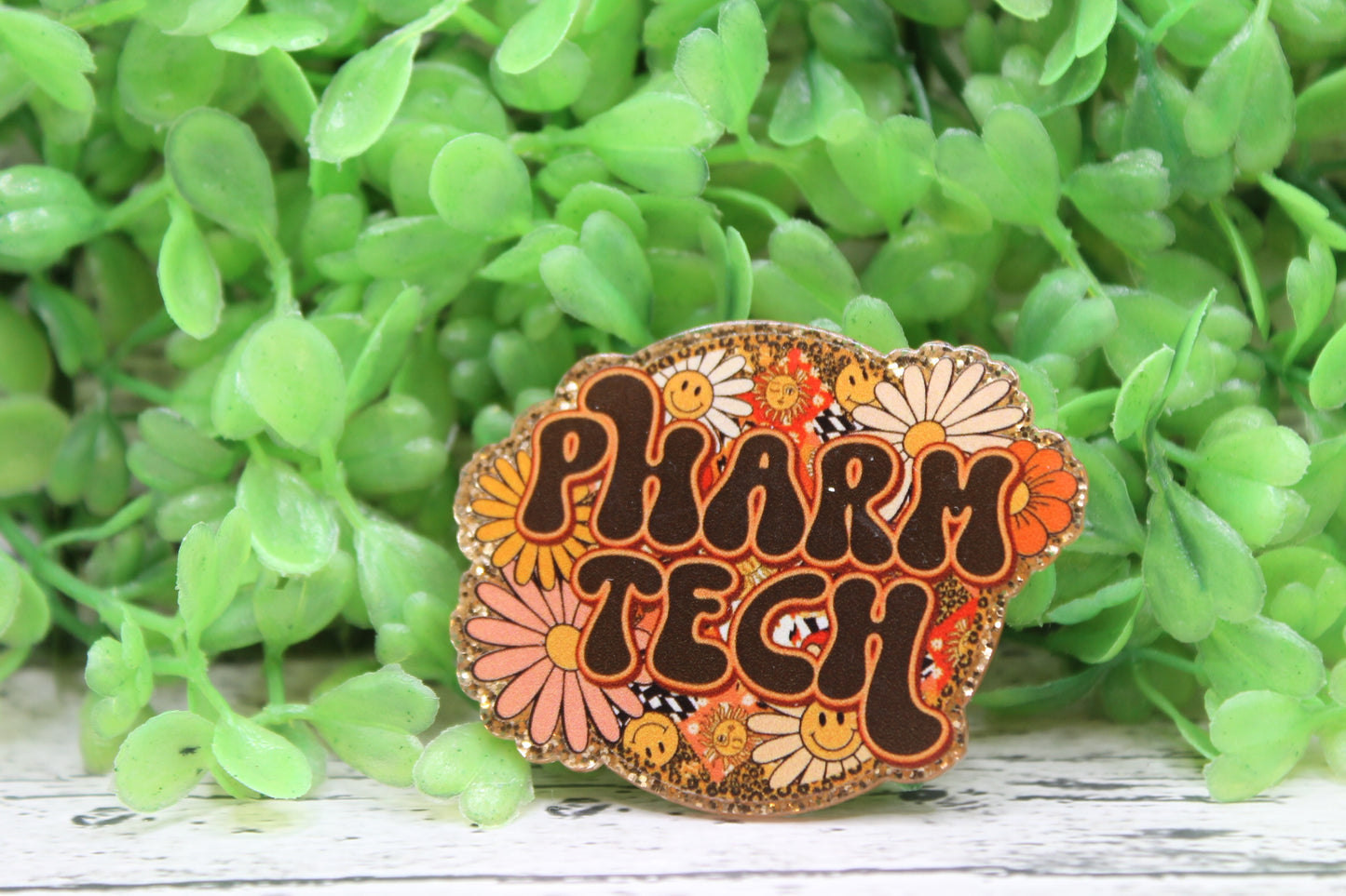 Pharm Tech Retro Floral Badge Reel