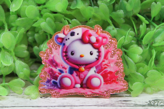 Cat in Cow Costume on Pink Badge Reel