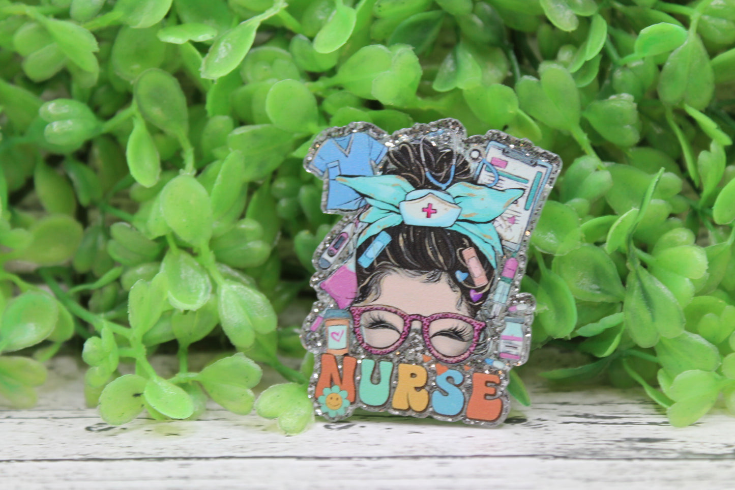 Nurse Messy Bun Badge Reel