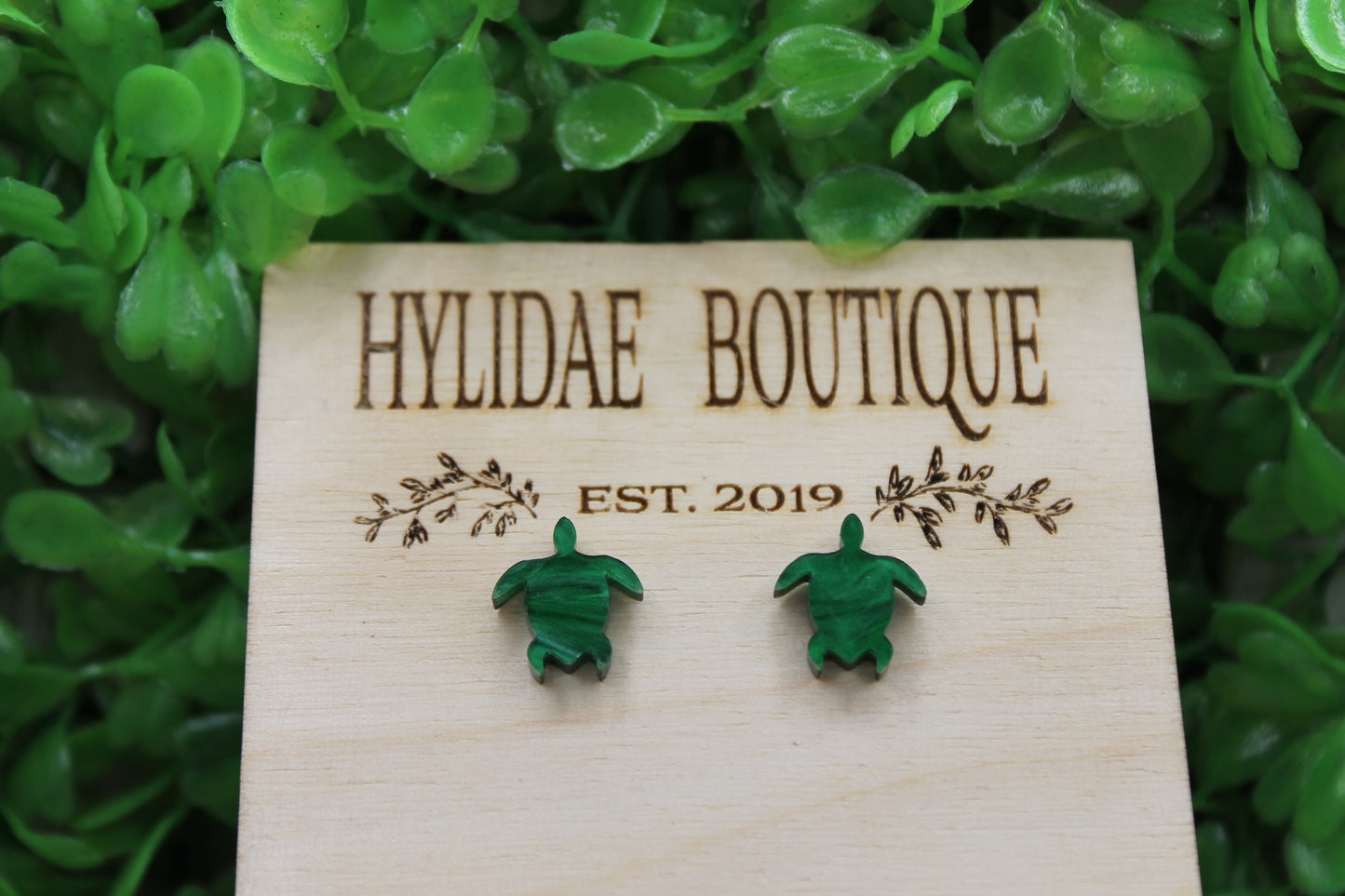 Green Pearl Turtle Stud Earrings