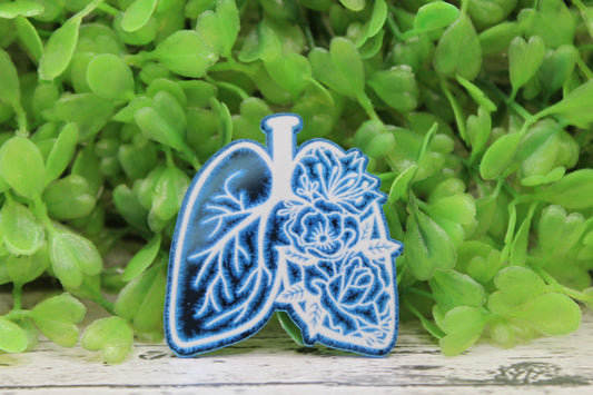 Blue Mirrored  Floral Lungs Badge Reel