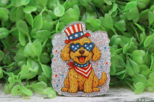 American Flag Dog with Sunglasses Badge Reel
