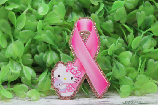 Pink Ribbon Cat Breast Cancer Awareness Badge Reel