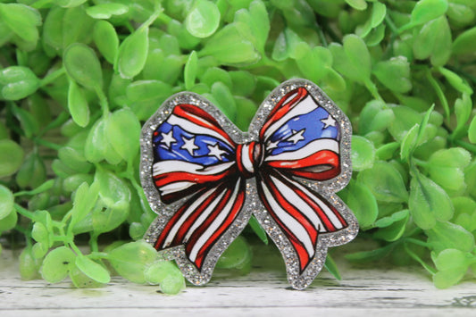 American Flag Bow on Silver Badge Reel