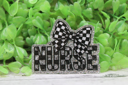 NURSE Black Checkered with Bow Badge Reel