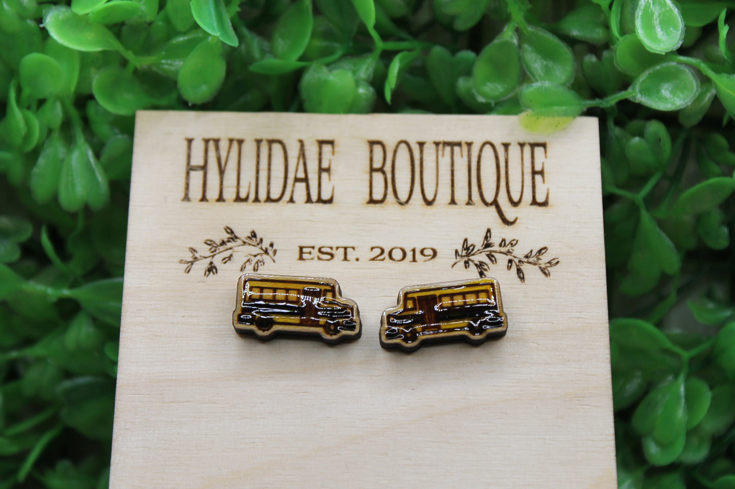 School Bus Wood Stud Earrings