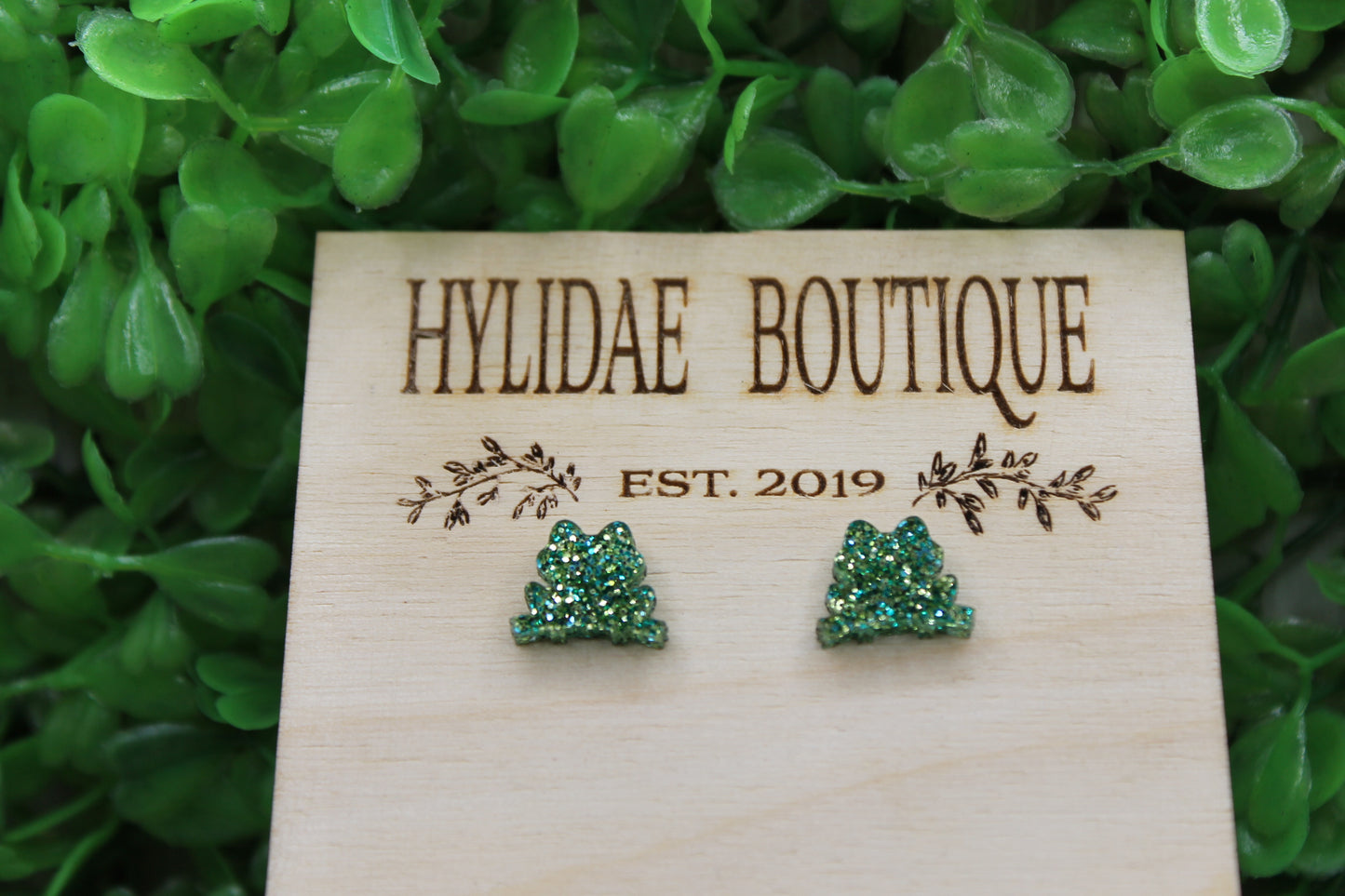 Green Glitter Frogs Stud Earrings