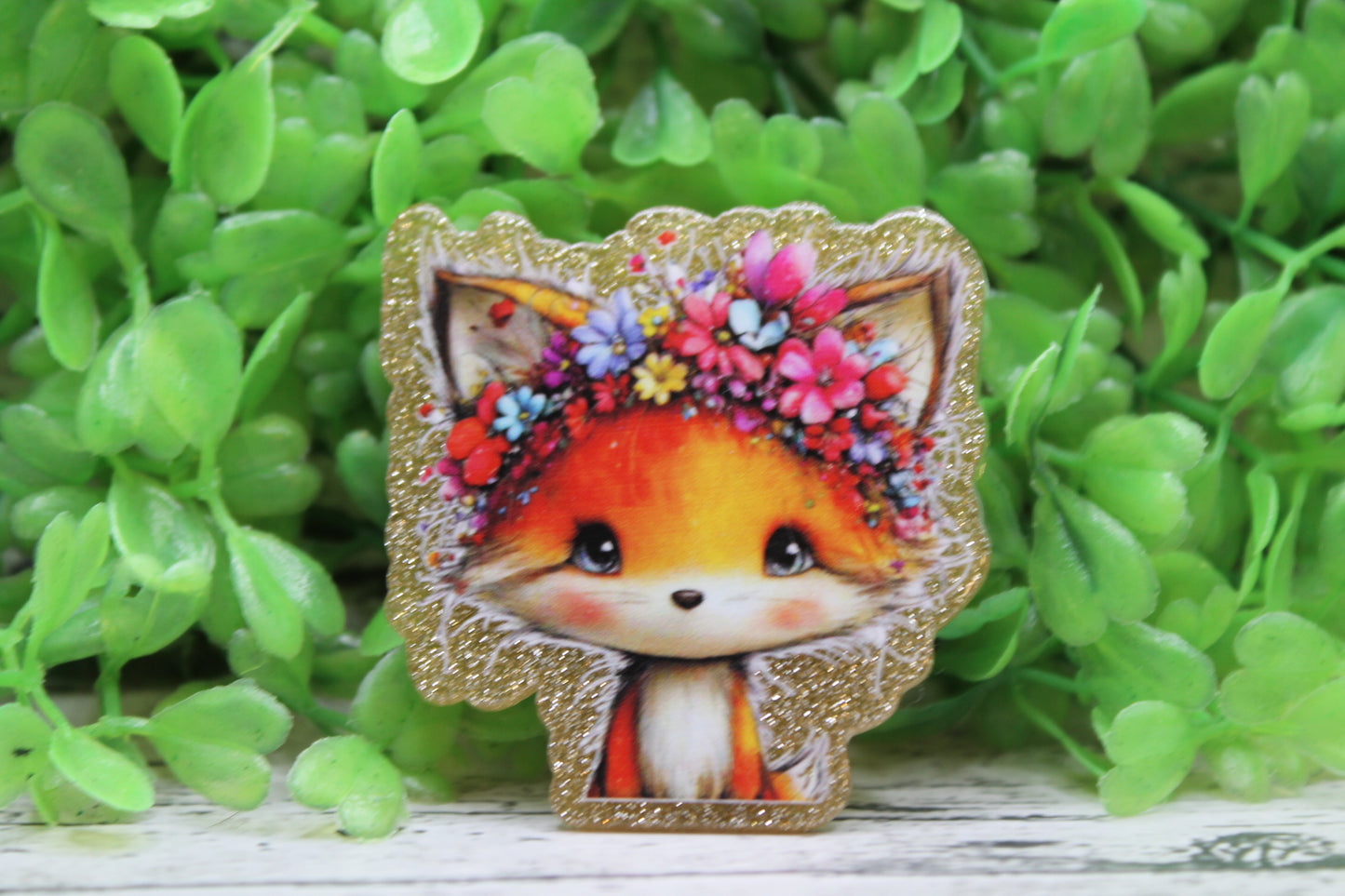 Floral Crown Fox Badge Reel