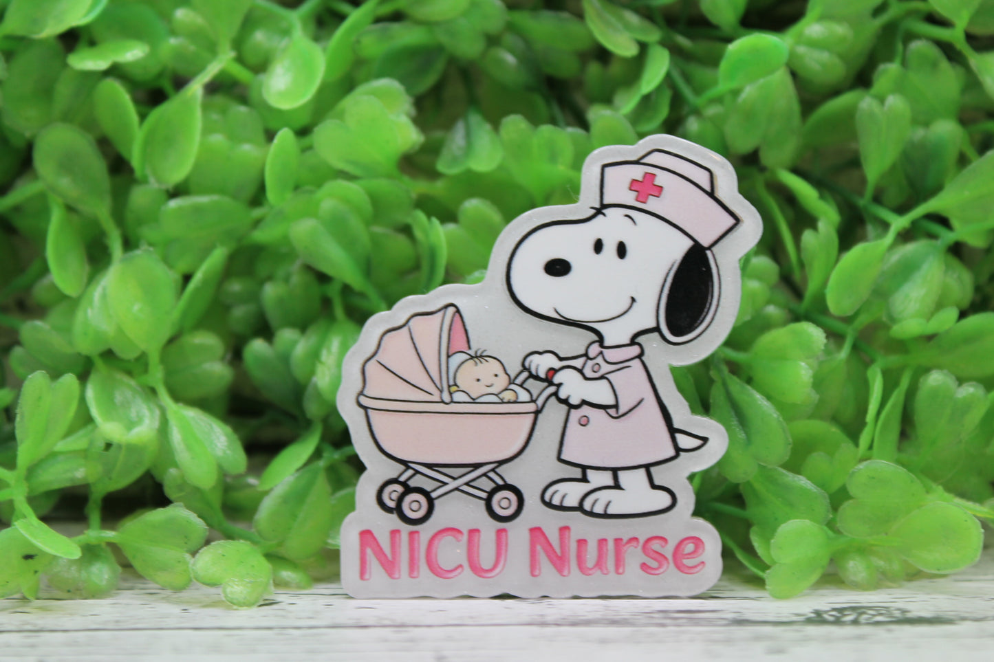 NICU Nurse White Dog Badge Reel