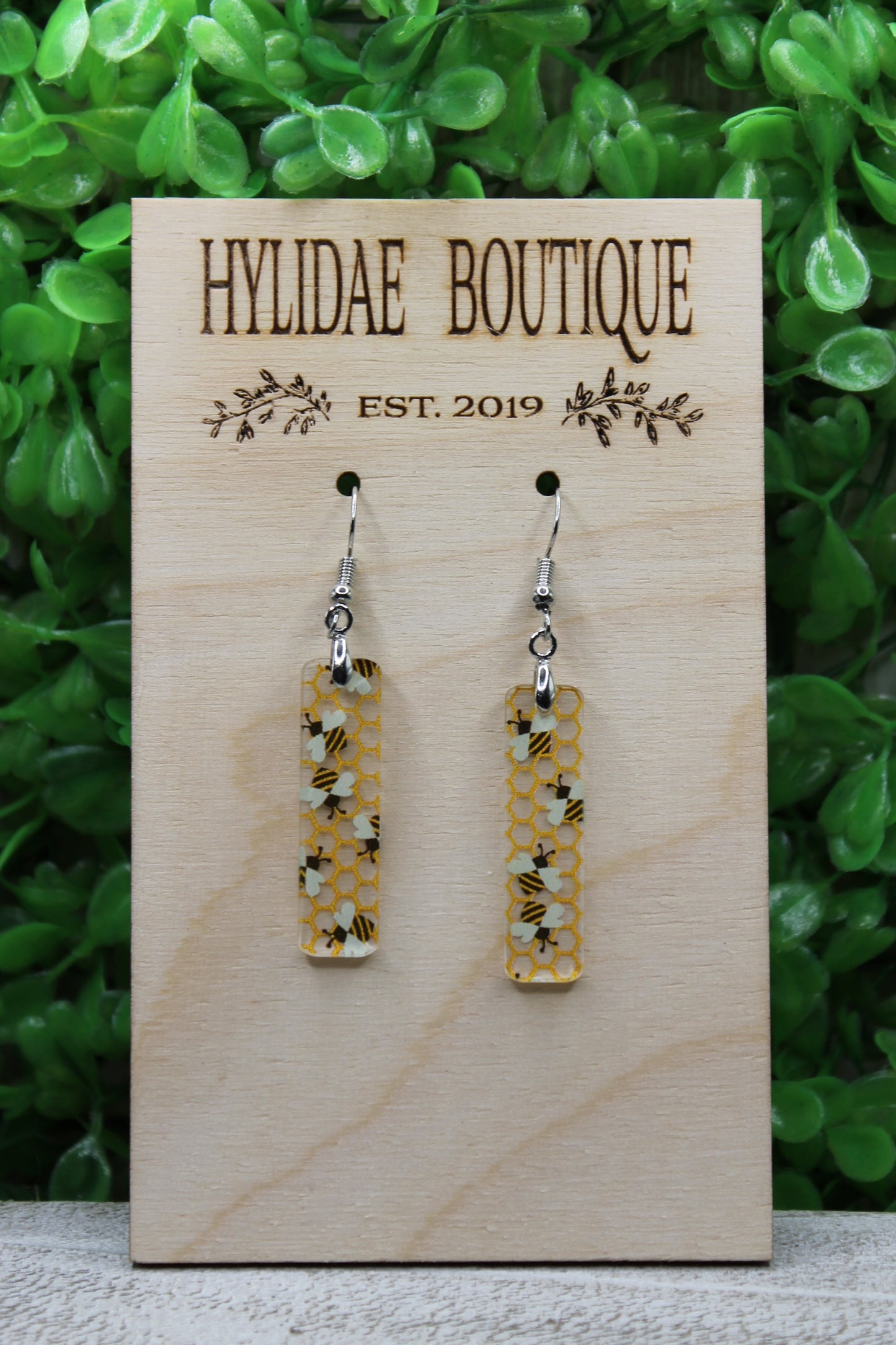 Bees and Honeycomb Bar Dangle Earrings