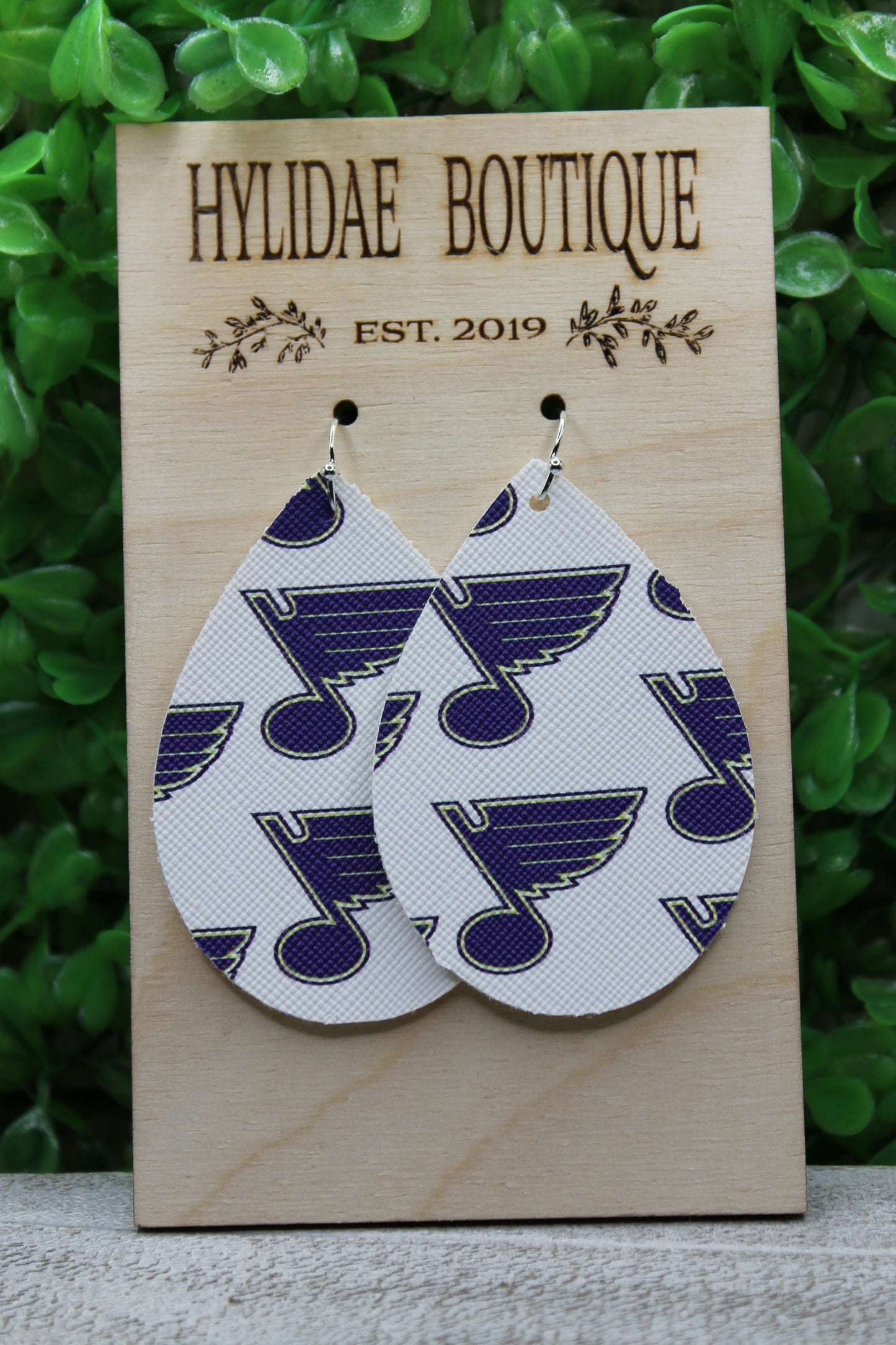 Blues Hockey Faux Leather Teardrop Dangle Earrings