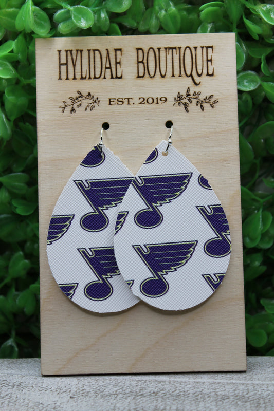 Blues Hockey Faux Leather Teardrop Dangle Earrings