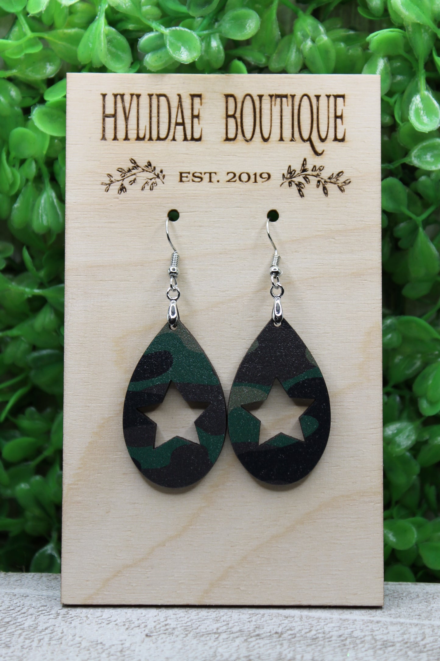 Star Camo Teardrop Dangle Earrings