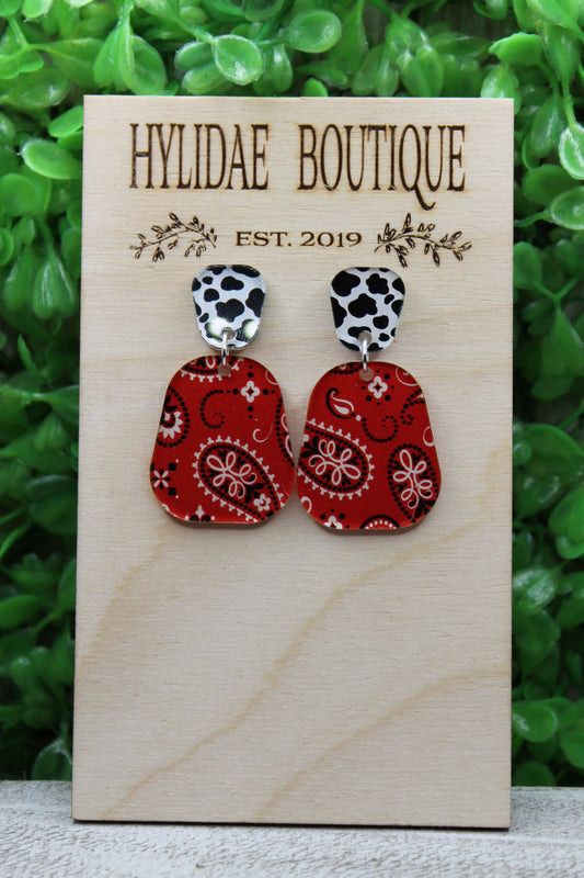 Cow and Bandana Dangle Earrings