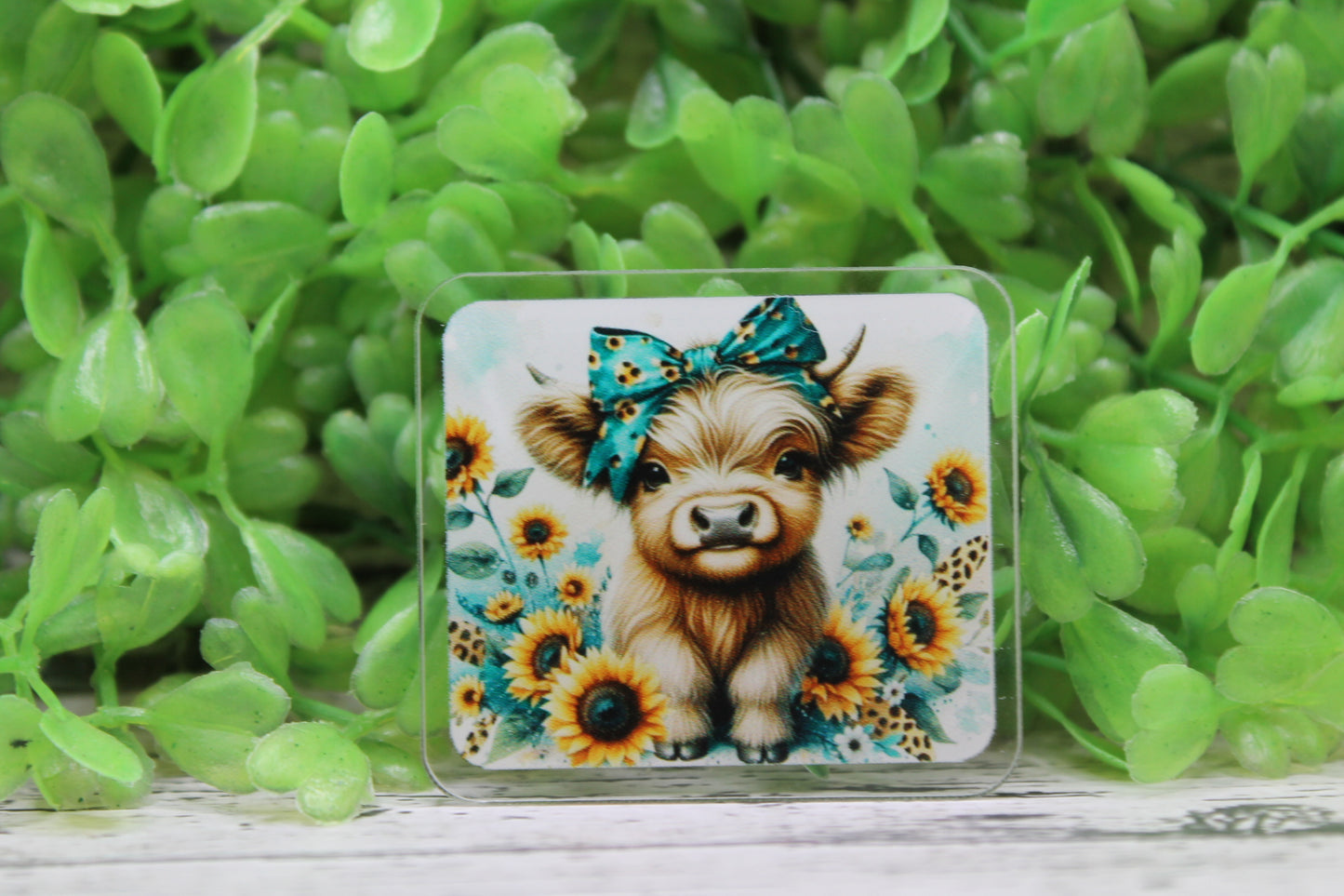 Highland Cow & Sunflowers Square Badge Reel