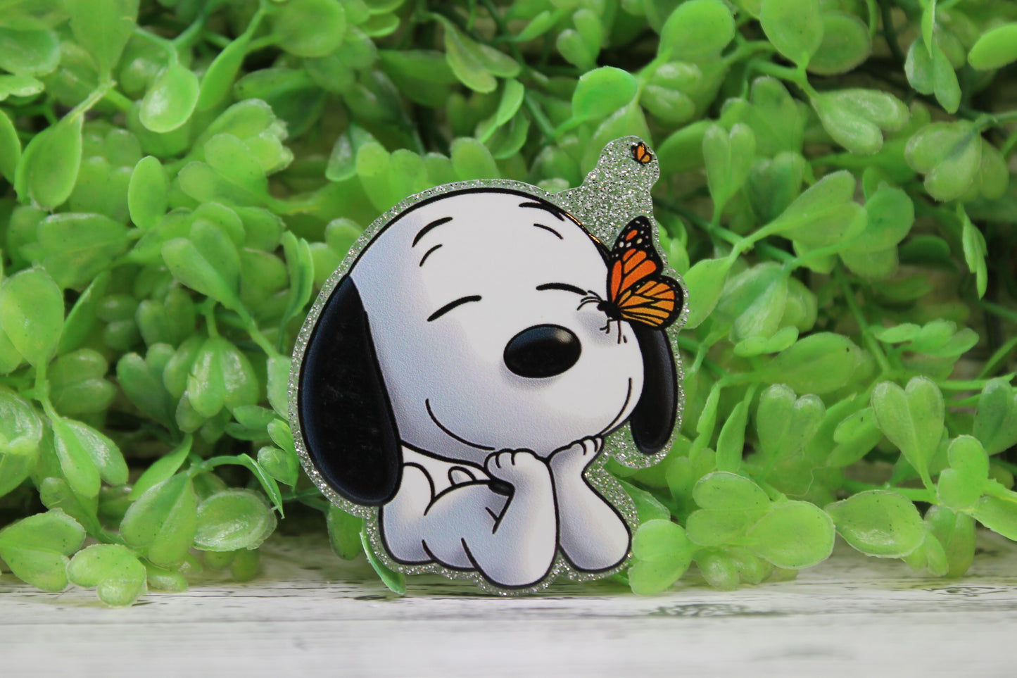 Butterfly and White Dog Badge Reel