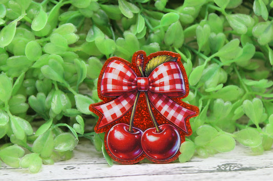 Cherries with Red Gingham Bow Badge Reel